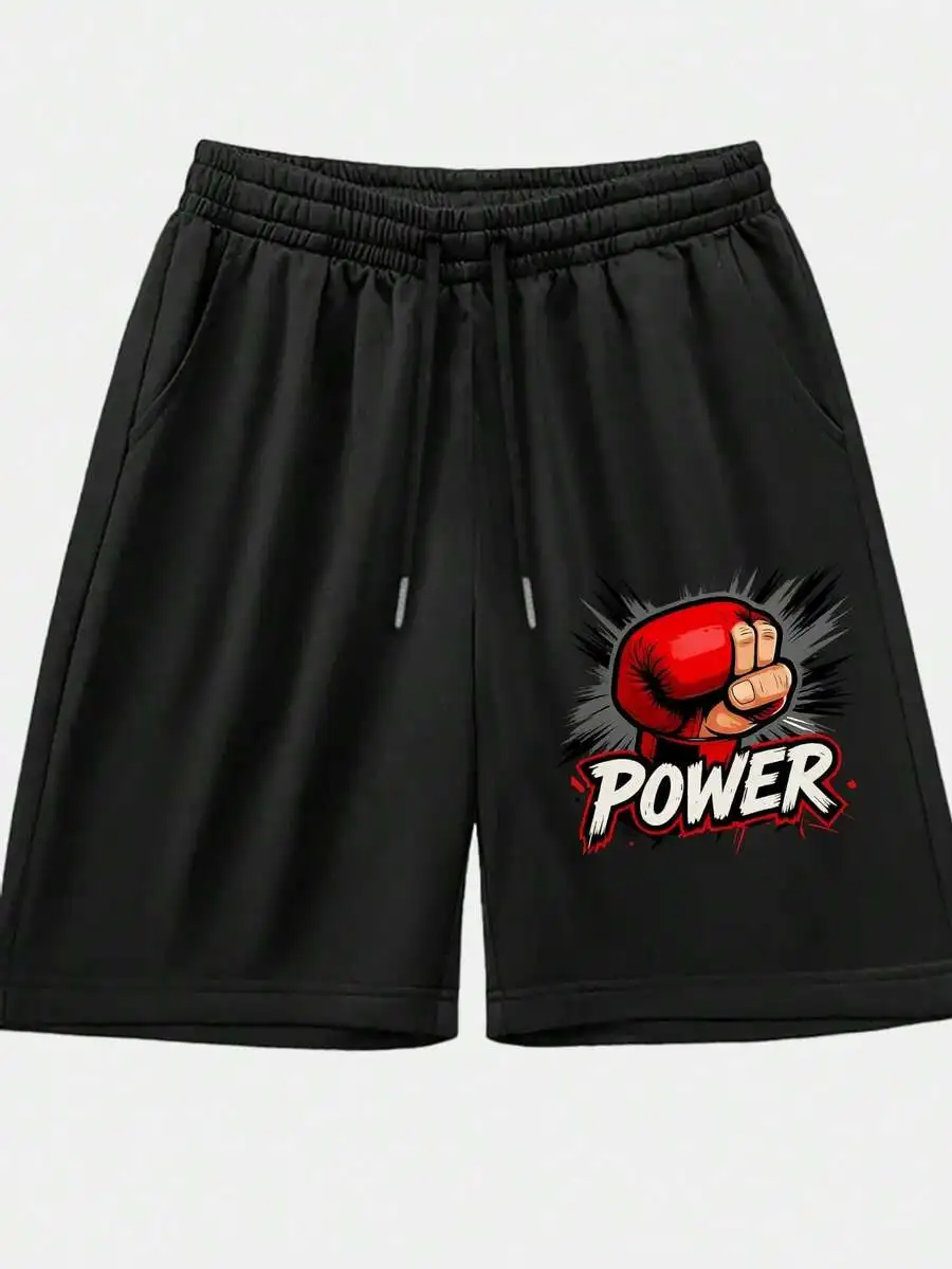 

Mens Boxing Gym Shorts With Red Punch Design Training Shorts Pockets Drawstring Waist Summer Casual Wear