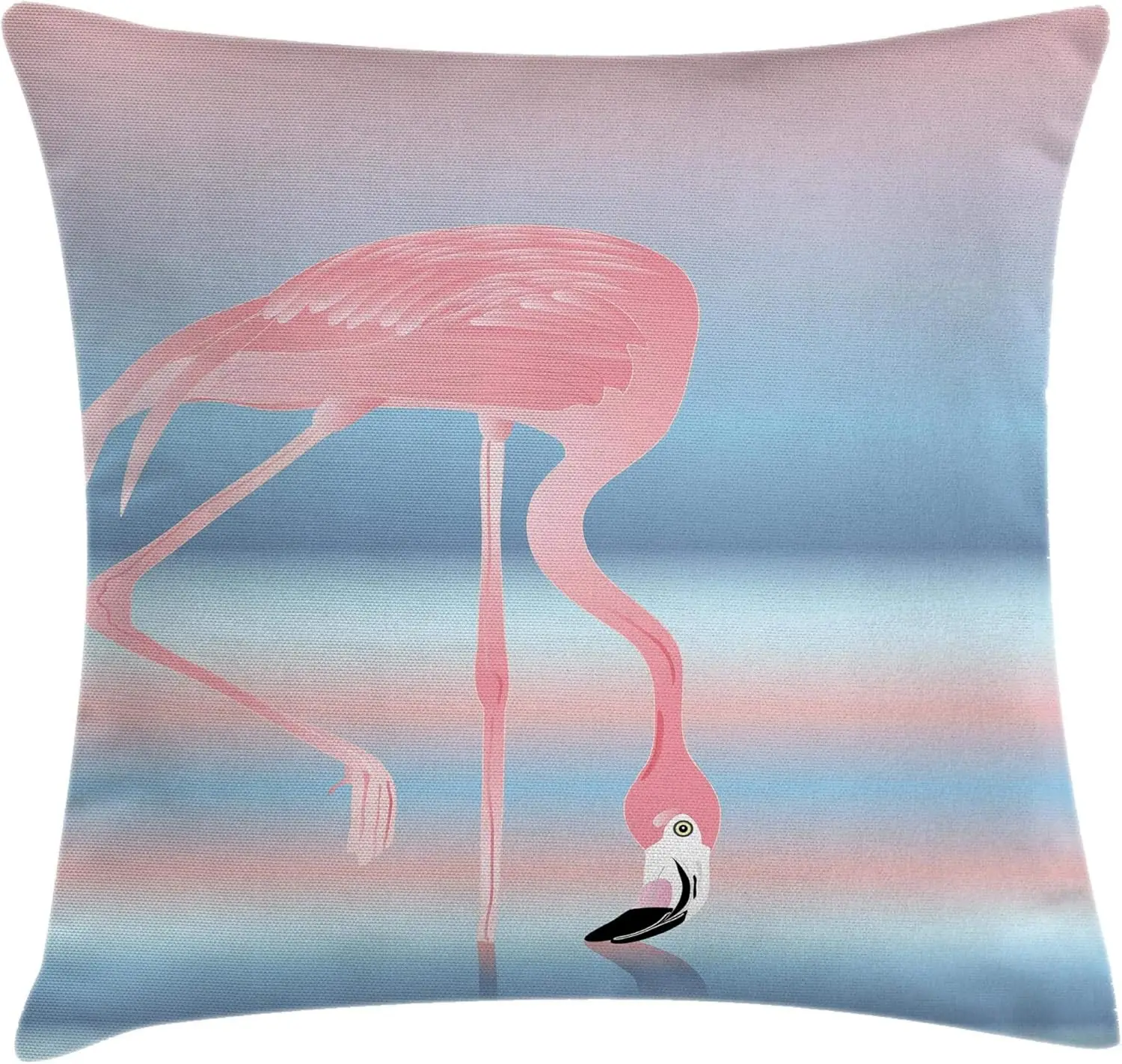 Flamingo Throw Pillow Cushion Cover, Illustration of Royal Flamingo in The Lake Soft Pale with Romantic Colors Art Work,