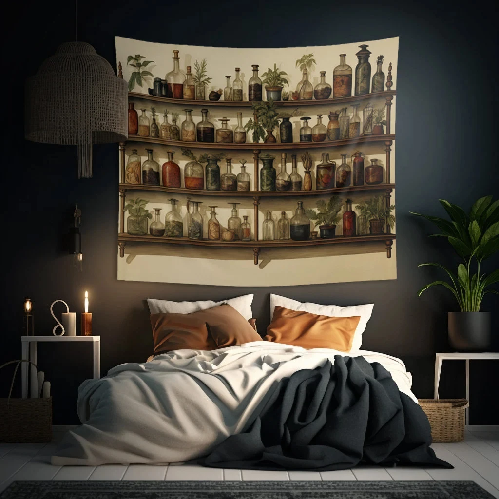 VIKAMA Retro Potion Bottle Tapestry Dark Fairy Tale Background Cloth Witch Study Room Decoration Room Decoration