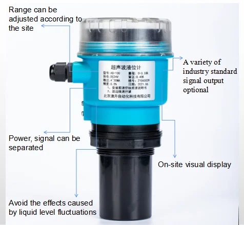Ultrasonic Level Sensor | Metal 0.1% Accuracy | Non-Contact for Water Chemical Effluent Tank Open Channel Flow Measurement