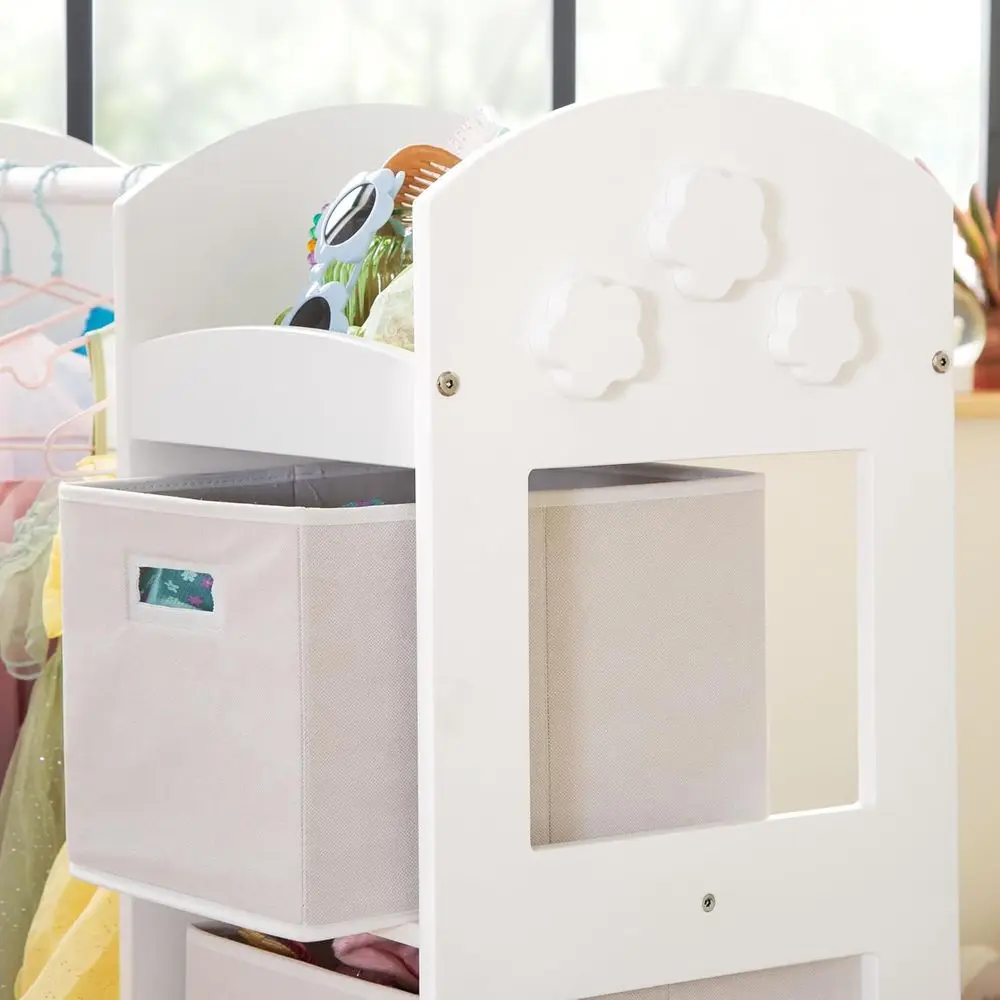 See and Store Dr-up Center – White: Pretend Play Costume Storage Wardrobe or Kids with Mirror & Shelves, Armoire with Bottom Tra view 5