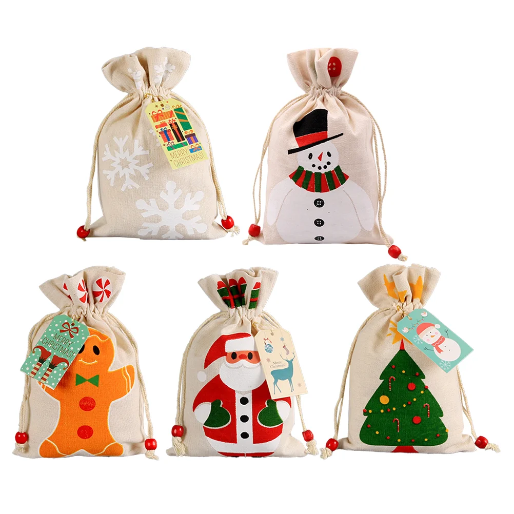 

5 Pcs Goodies Bag Christmas Candy Fabric Drawstring for Cartoon Pouch Packing Bags Storage