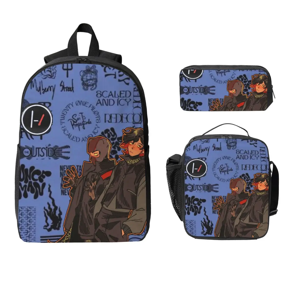 Twenty One Pilots (5) Backpack Student Boys Girls BookBag School Bag Laptop Shoulder Bags 3ps Insulated Lunch Bag Pencil Case