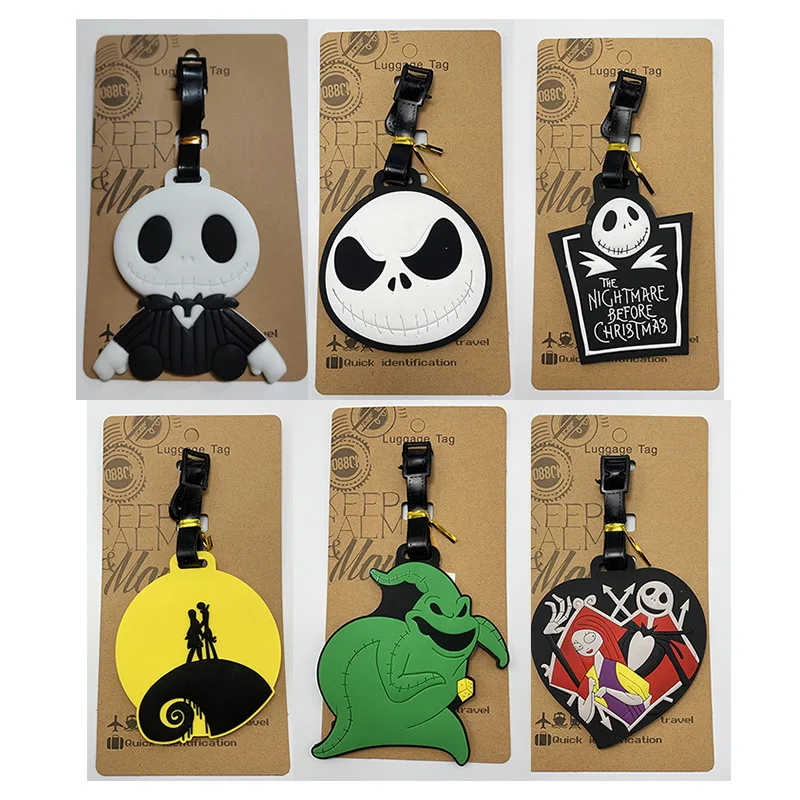 Etiquetas de equipaje de la película de Disney The Nightmare Before Christmas, etiqueta de Gel de sílice para maleta Jack, etiqueta de accesorios colgantes para equipaje