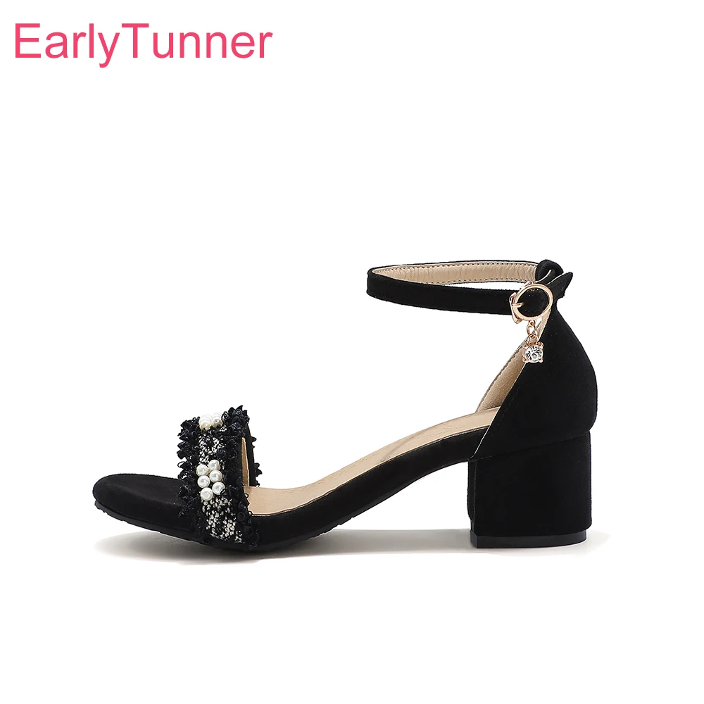 

Brand New Sexy Beige Black Women Sandals Sweet Open Toe Med Heel Office Lady Shoes Plus Big Small Size 10 31 43 45 52