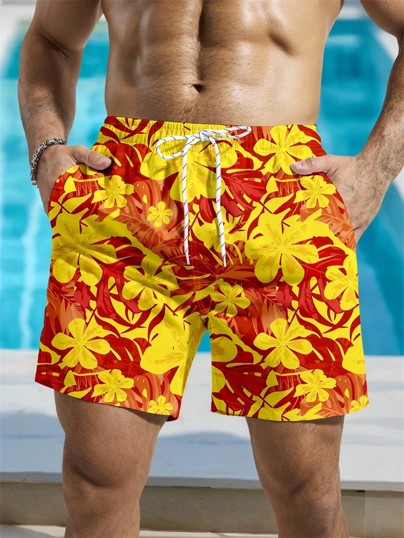 

Пляжные шорты с тропическими растениями и цветочным рисунком, летние модные шорты для отдыха и отпуска, повседневные плавки большого размера с 3D принтом