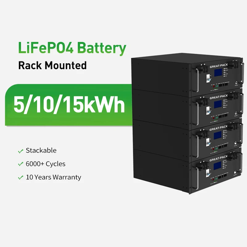 Lithium Phosphate Solar Battery 48V 51.2V 200Ah 300Ah 10kwh 15kwh LiFePO4 Rack Mounted Batteries