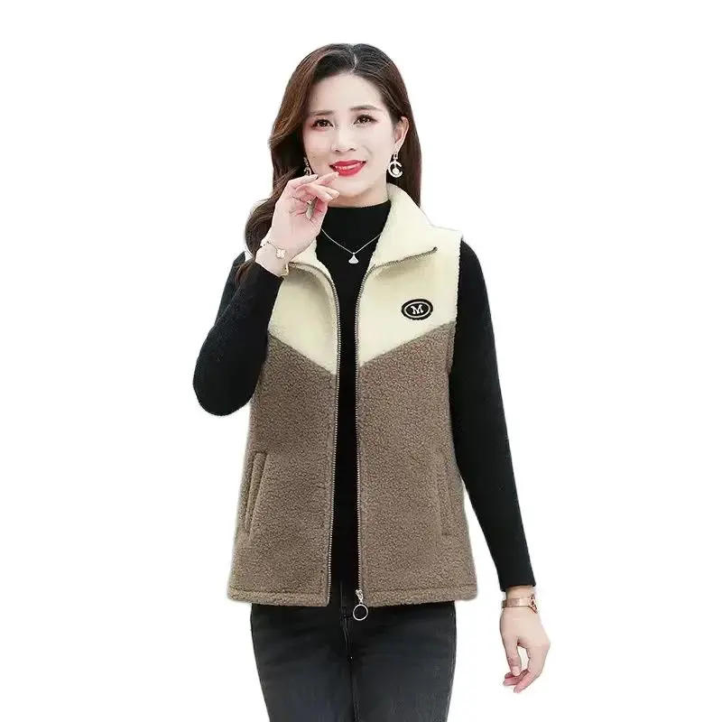 

Autumn Winter Granular Velvet Waistcoat Women 2023 New Fashion Loose Thicken Jacket Lambswool Stand-Up Collar Outerwear Female