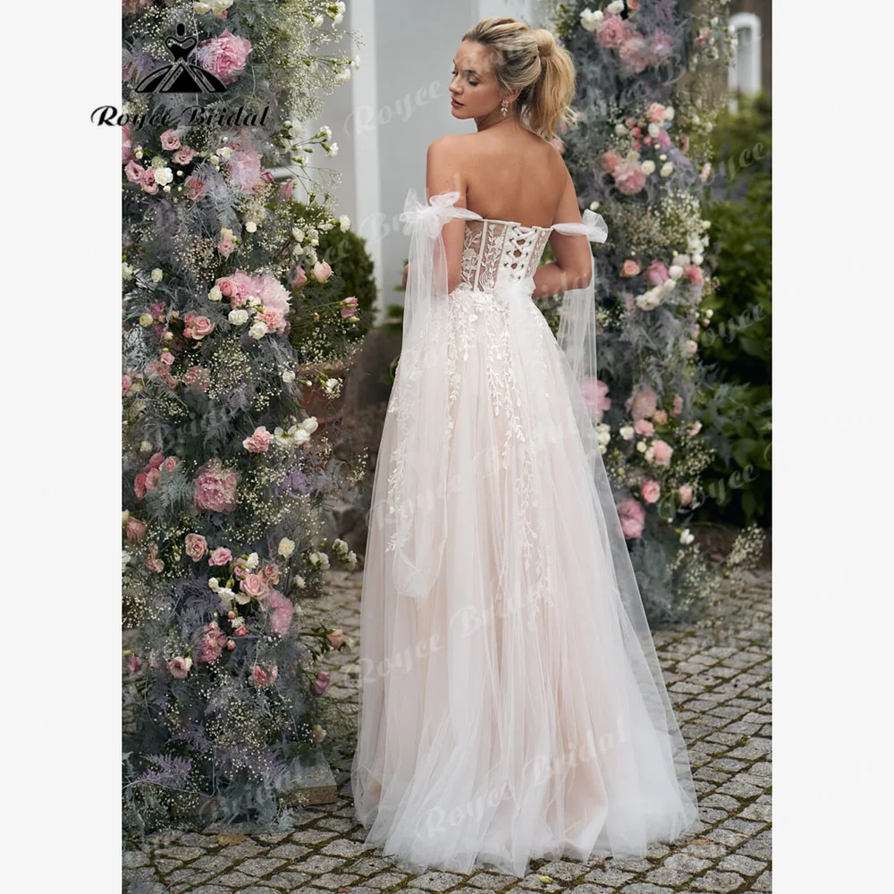 Princess Off Shoulder Split Side Lace Flowy Wedding Dress for Women 2024 Bridal Gown with Sleeve robe mariage civile femme Sexy