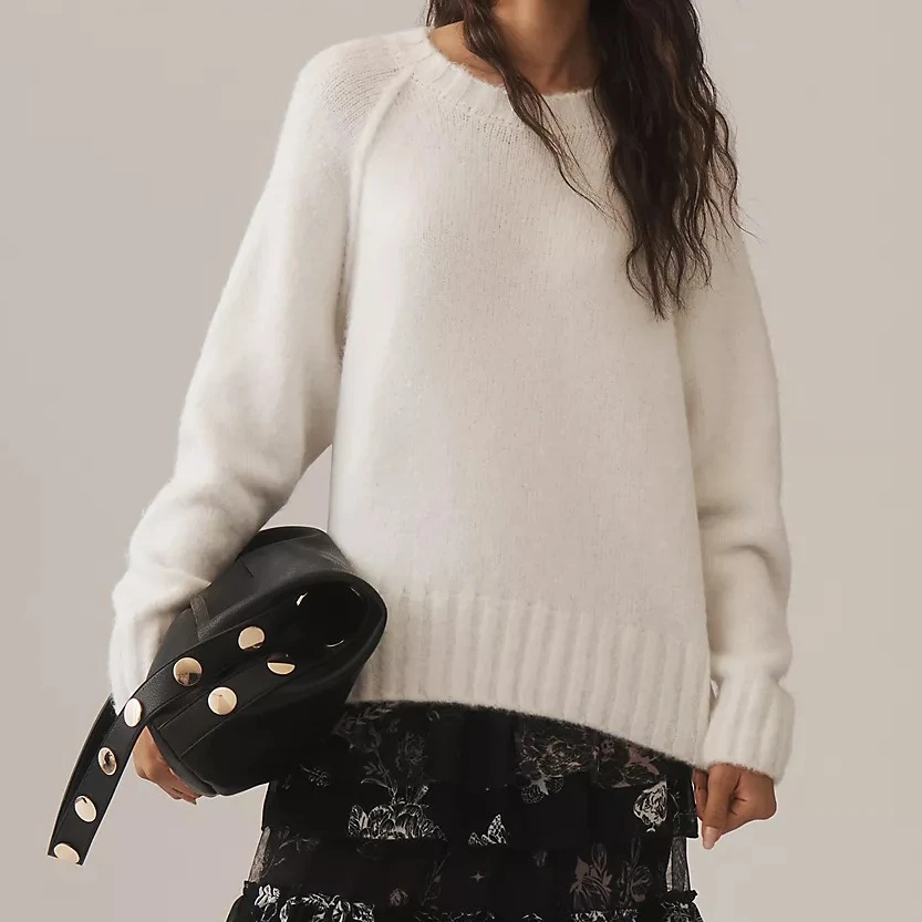 سترة نسائية كلاسيكية متماسكة بلون سادة وأكمام طويلة ورقبة دائرية ملابس تريكو فضفاضة ملابس بديلة لخريف وشتاء #4