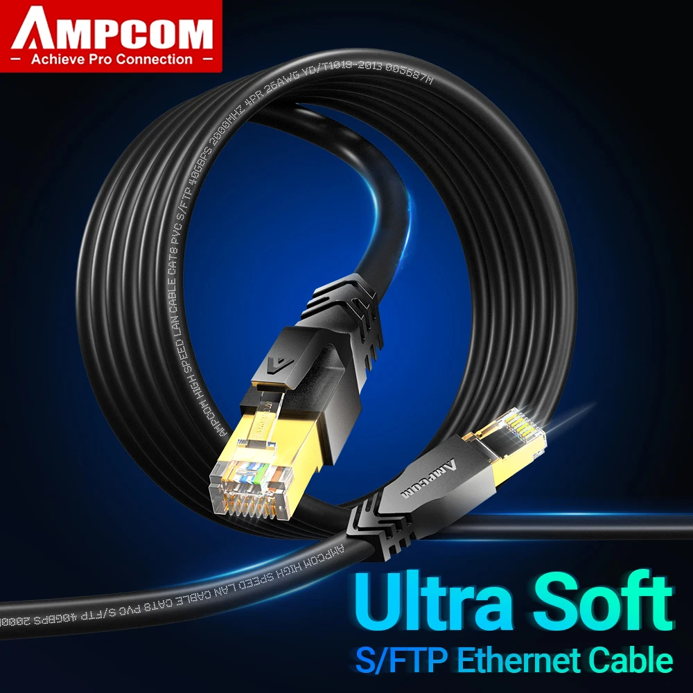 AMPCOM Ethernet Cable,RJ45 Cat6A/7/8 Ultra-Soft High-Speed Network Cable for Router Modem PC Premium Quality Internet Patch Cabl