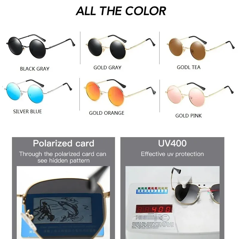 نظارات شمسية مستقطبة صغيرة كلاسيكية للنساء والرجال هيبي دائرة مستديرة نظارات شمسية حماية من الأشعة فوق البنفسجية 400 ظلال معدنية للرجال والنساء