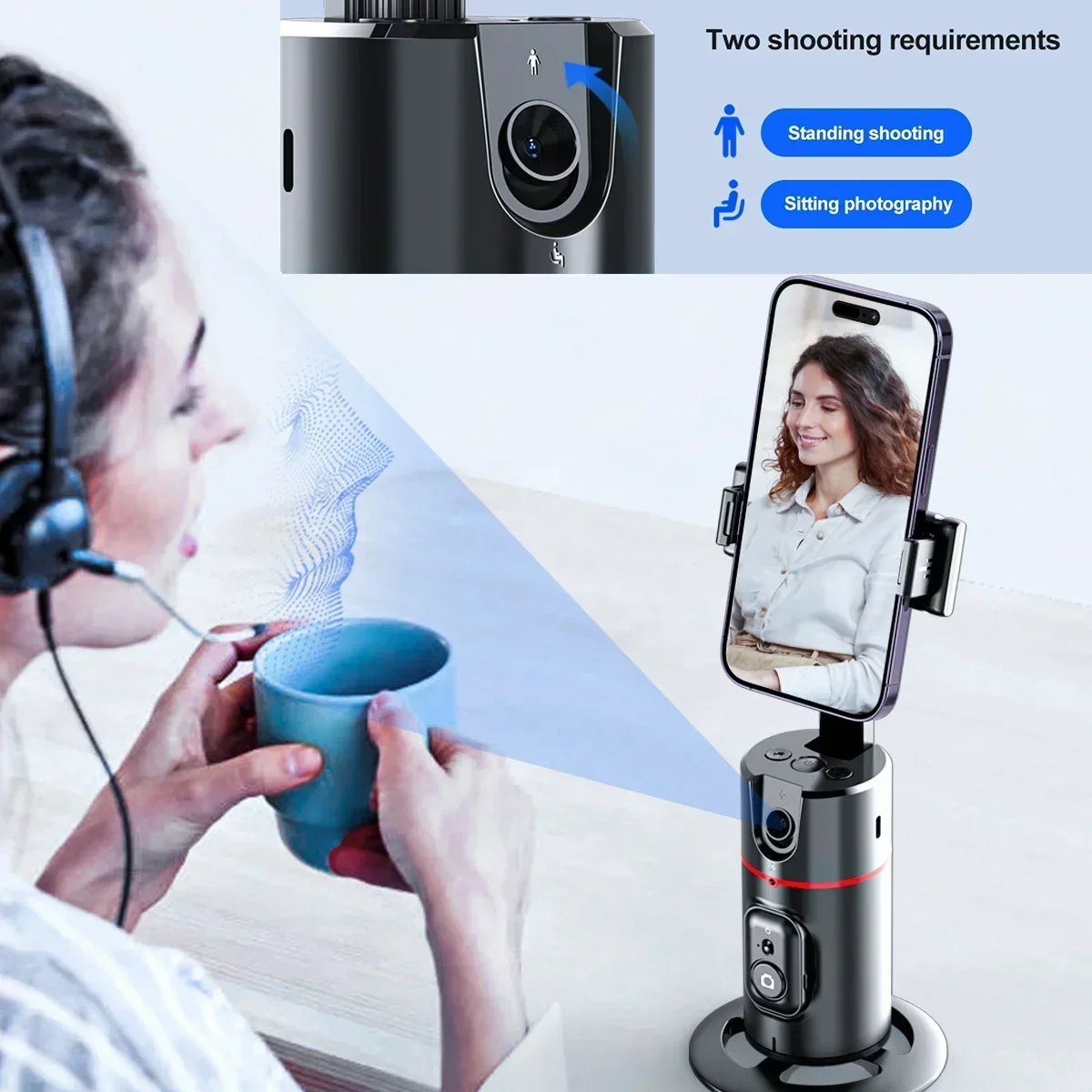 Smart Facial Tracking Phone Stabilizer with Removable Fill Light Phone Stand Wireless Selfie Stick Tripod for Live Streaming New