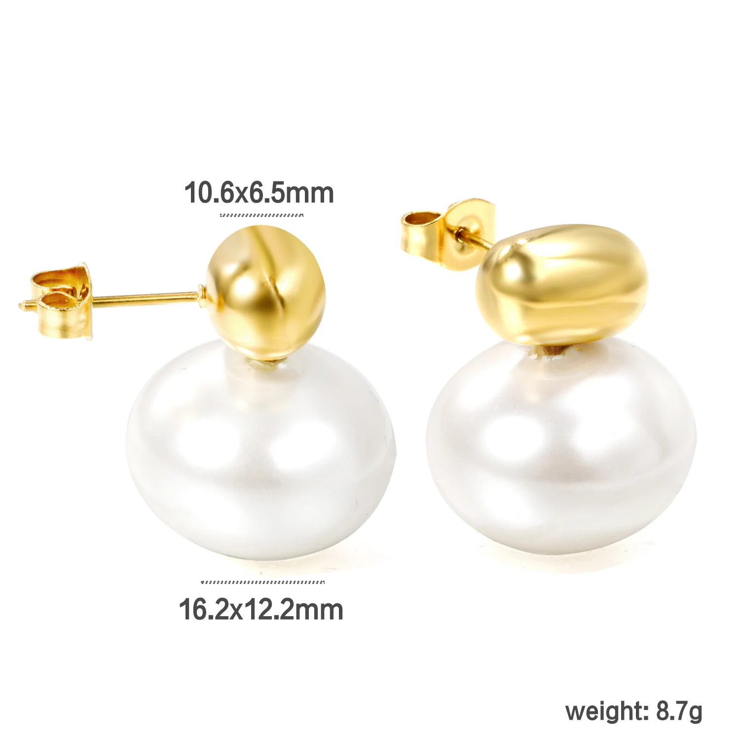 LUXUSTEEL 2pc/1pair Imitaiton Pearl Earring Sun moon Stud Earrings Golden Stainless Steel Women\'s Earring Jewelry Accessories