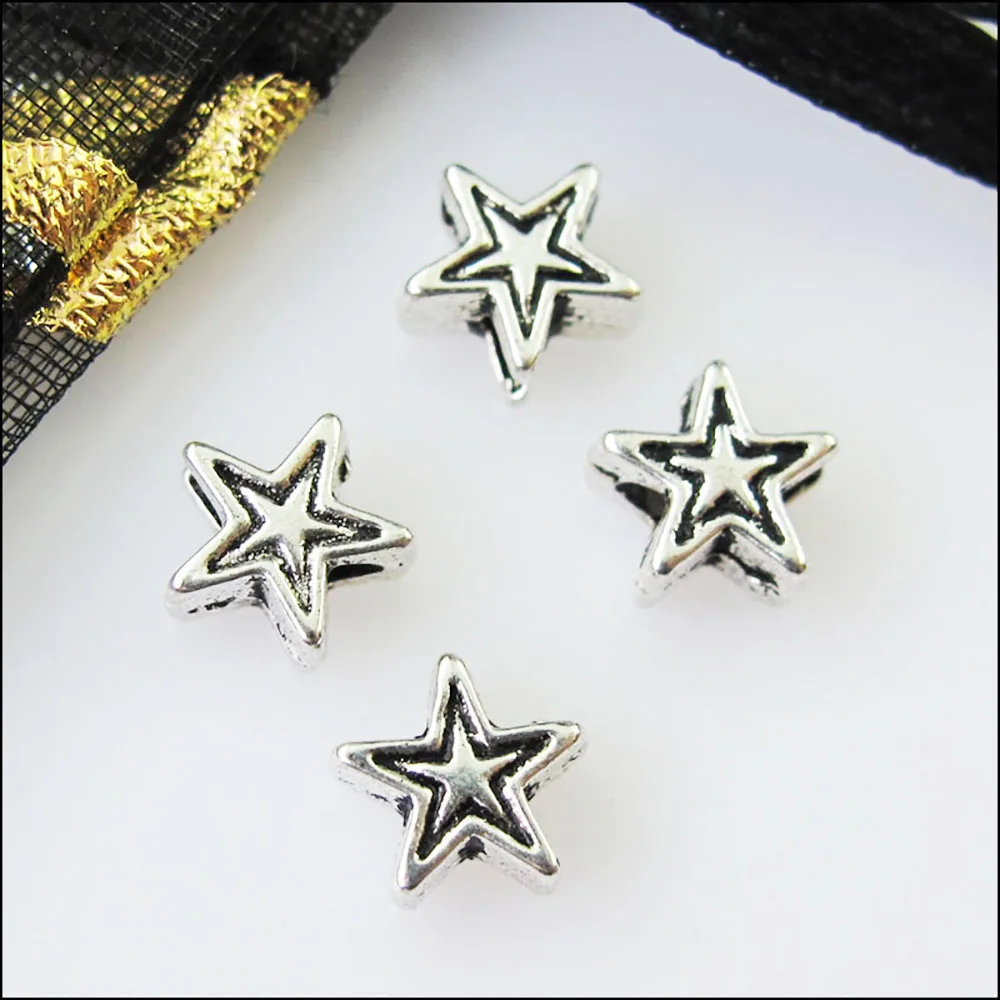 100Pcs Antiqued Silver Color Tiny Star Spacer Beads Charms 6mm
