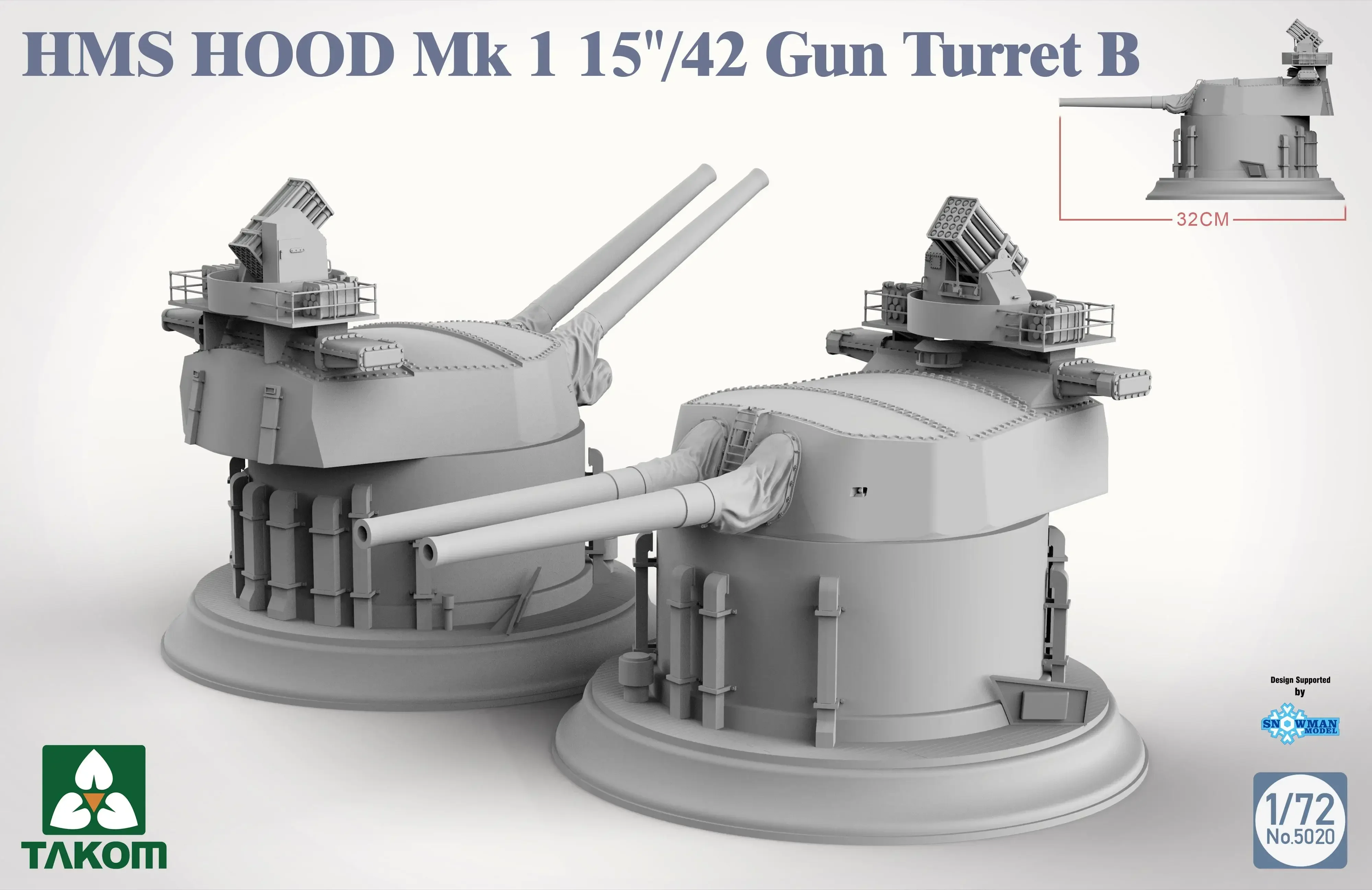 Takom 5020 1/72 Scale HMS Hood Mk 1 15` /42 Gun Turret B Plastic Model Kit