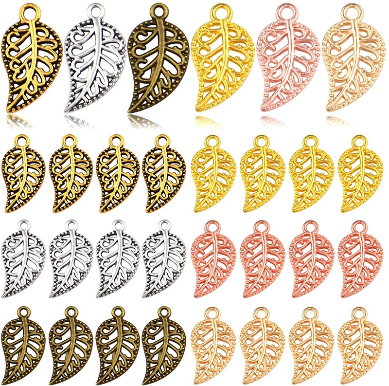 50pcs 10x18mm Filigree Leaf Charms Pendants for DIY Necklace Keychain Phone Making Jewelry Finding Accessories Handicrafts