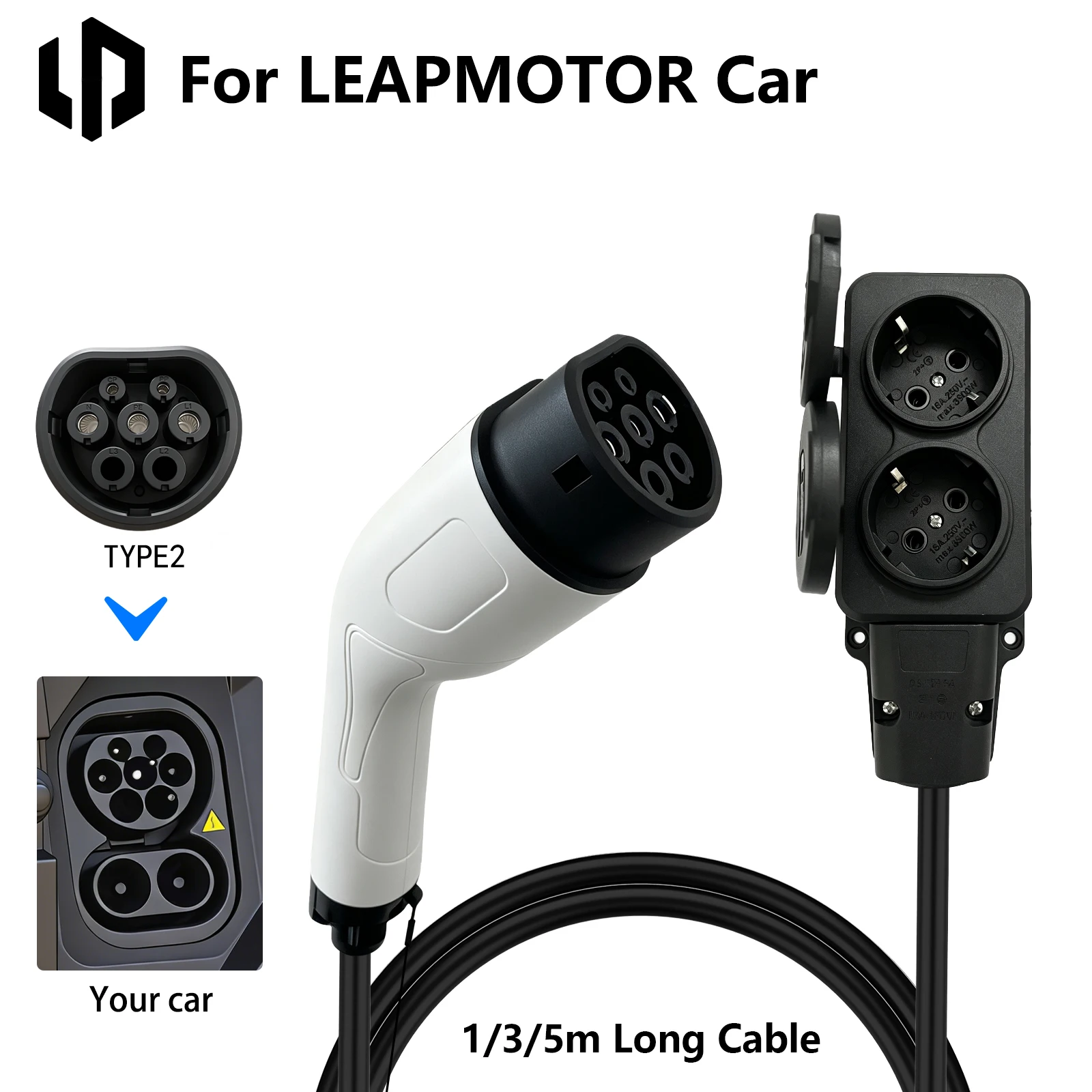 EV Typ2 V2L Entladeadapter Fahrzeug-zu-Last-Kabel EU-Steckdose EV Auto V2L Strom-Entladekabel EU-Steckdosenadapter