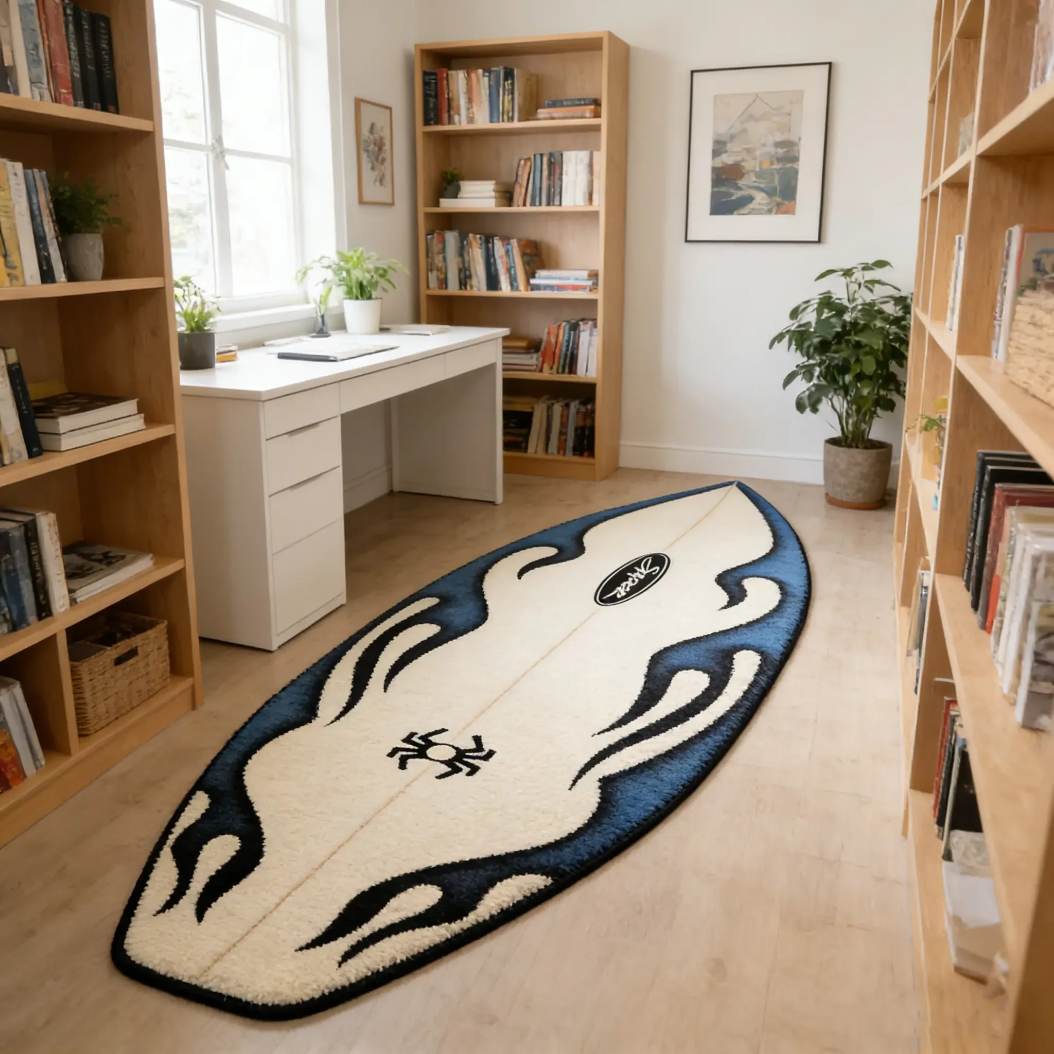 VIKAMA Street Style Trendy Flame Surfboard Shaped Carpet Anti Slip and Grinding Resistant Edge Mat Sports Style Room Home Decor