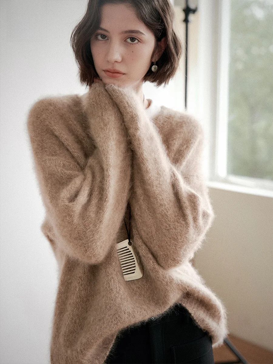 

Even Vintage High Ratio Wool Camere Loose V-Ne Knitted Top Versatile Oaeal Color Women's Winter Faion Loose Fit