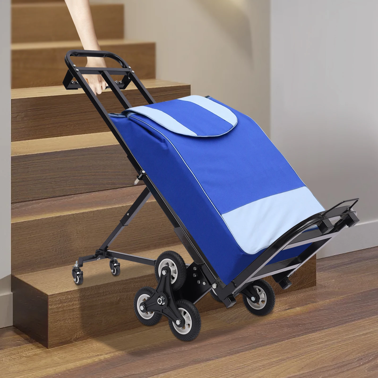 

Тележка-лестницеход – тележка для подъема по лестнице, 6+2 колеса, грузоподъемность 460 фунтов, вседорожная тележка-лестницеход с веревкой для крепления