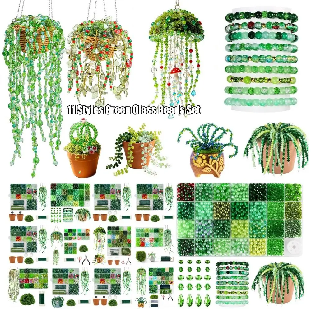 Crystal Glass Material 6mm Green Glass Beads Set Green Series Color Handmade DIY Supplies DIY Beaded Plants Beginner Friendly