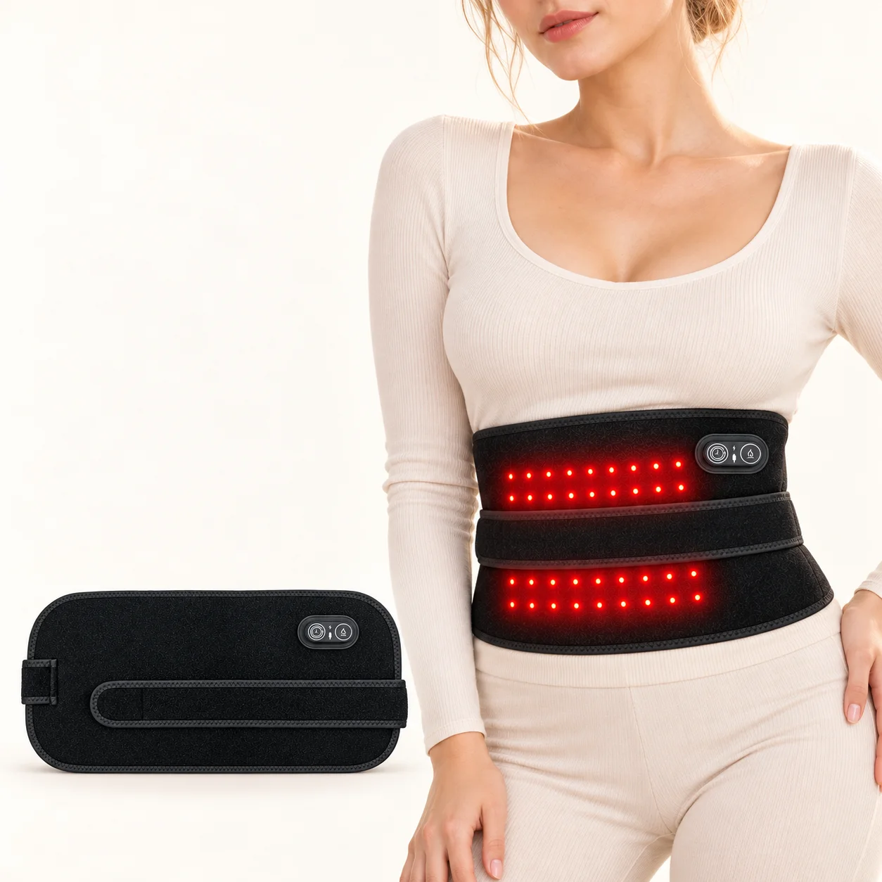 Red Light Heated Abdominal Belt Heating Pad 3 Heat Levels 3 Timer Settings Adjustable Waist Wrap for Home Office Daily Comfort