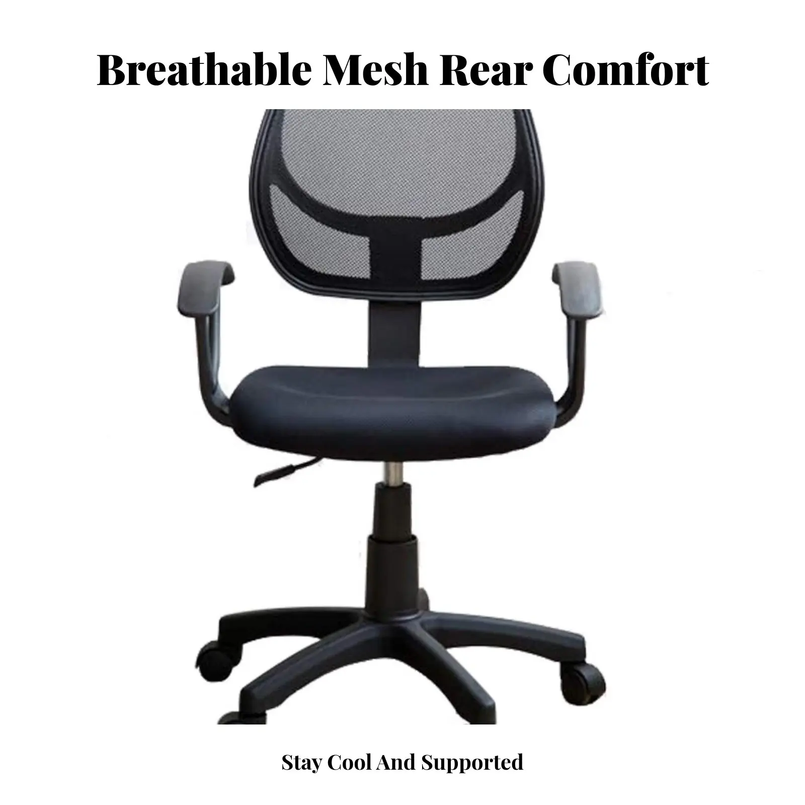 Mesh Backrest Task Chair Height Adjustable Office Furniture Effortless Rolling Casters Easy Assembly for Students, Home Users