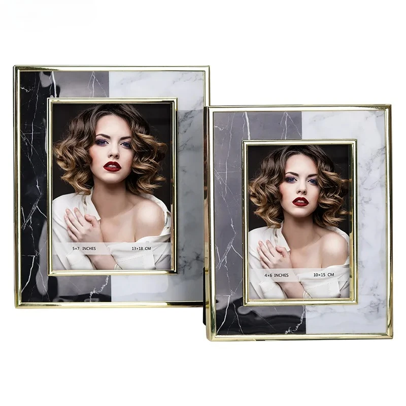 

Marble Texture Metal Photo Frames Modern Design Picture Frame Bedside Table Wedding Anniversary Photo Frame Desk Decoration