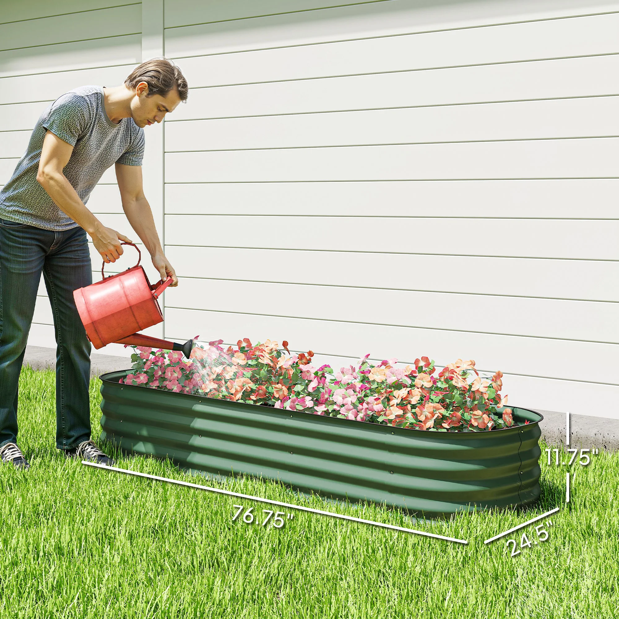 Galvanized Raised Garden Bed Planter Box, 6.4' x 2' x 1', Green image 3