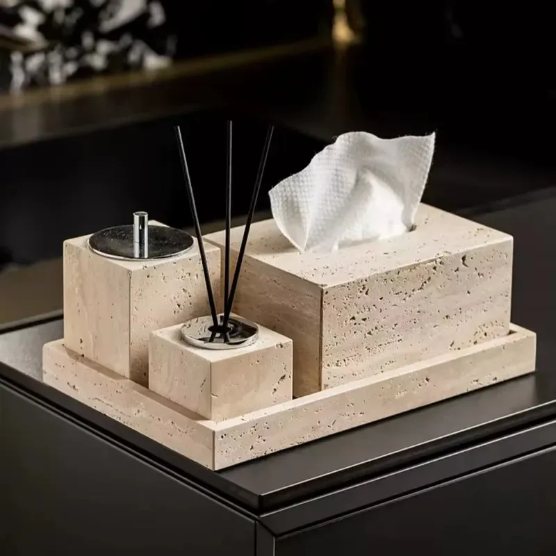 Natural Travertine Modern Polished Bathroom Accessories Beige Vanity Decorations Suitable for Family Hotels