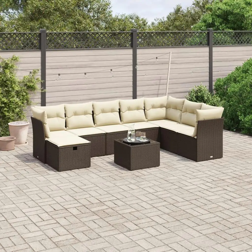 

Large Modular Garden Sofa Set Brown PE Rattan Outdoor Lounge Seating Comfortable Cushions Weather Resistant Furniture
