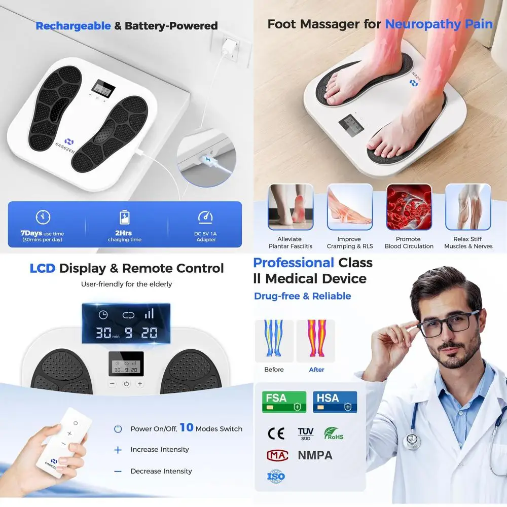 

Rechargeable TENS EMS Foot Massager with 10 Modes, 20 Intensities for Neuropathy Relief and Improved Circulation