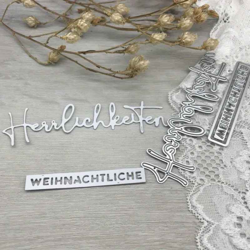 1 Stück Bastel-Metallschneidewerkzeug, Stanzform, deutsche Buchstaben und Wörter, Dekoration, Scrapbook-Papier, Bastelklinge, Stanzschablonen.
