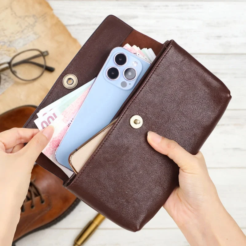Genuine Leather Envelope Wallets Metal Buckle Fashion Women Long Clutch Bag Zipper Coin Purse Change Bag Outdoor
