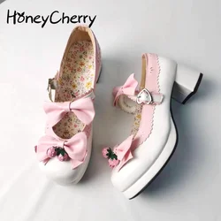 New Spring And Autumn Lolita Thick Heel High Heel Doll Shoes Strawberry Bell Sweet Shoes,cosplay Professional Shoes