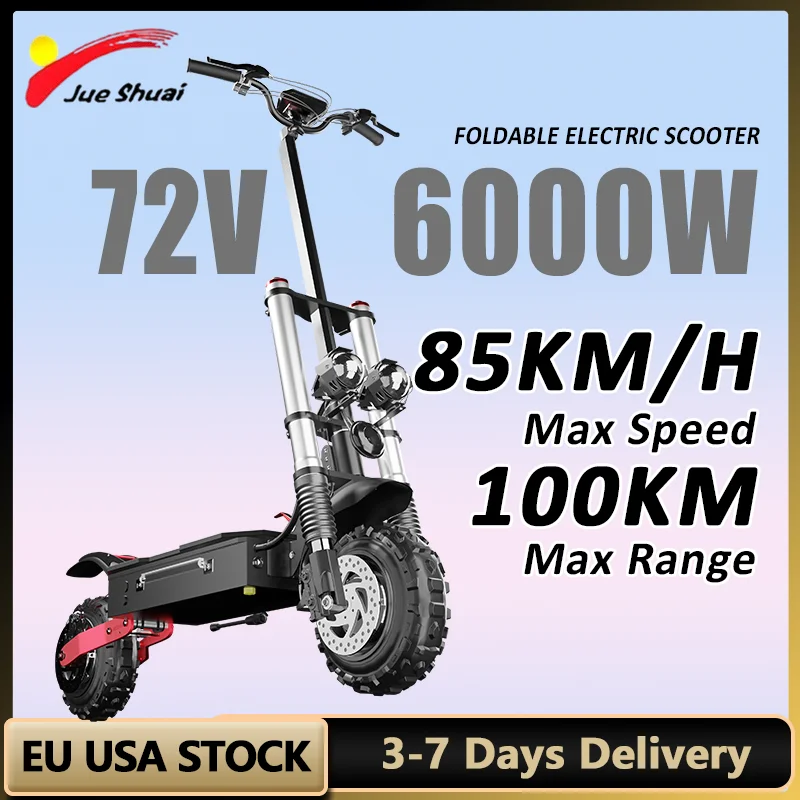 6000W Strong Dual Motor Electric Scooter 85KM/H Max Speed Waterproof E Scooter 200KG Max Load электро самокат 11''Off-Road Tire