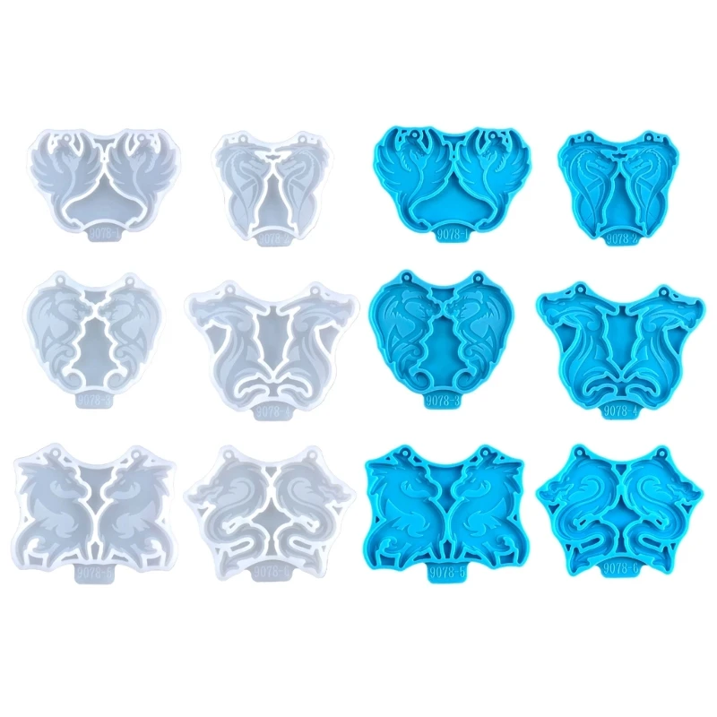 6 Pcs Diy Dragon Assembled Earrings Molds Crystal Epoxy Diy Decorative Pendants Jewelry Resin Mold for DIY Crafts