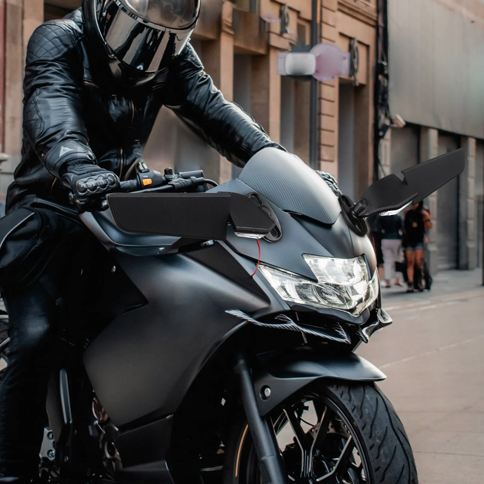 

1Pair Motorcycle Side Mirrors with Turn Signals Large Rearview Mirrors Wide Angle View Universal Fit Motorcycle Mirror