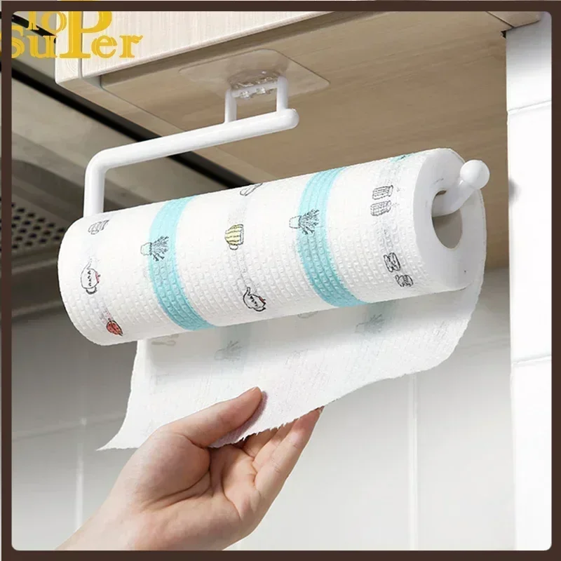 Kitchen Tissue Holder Hanging Toilet Roll Paper Holder Kitchen Paper Towel Rack Bathroom Cabinet Door Hook Holder Organizer