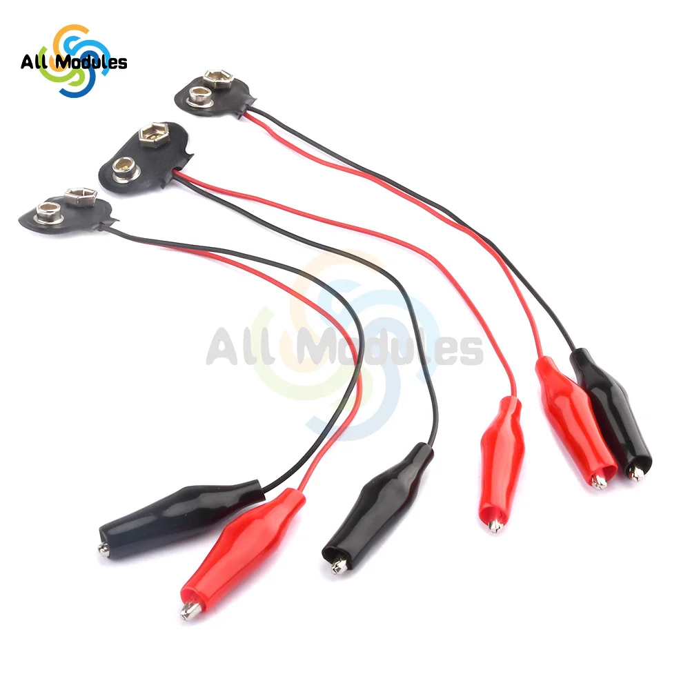 9V Battery Clip Connector 3PCS T-Type Flexible Buckle Plastic Housing Black Red Dual Alligator Clips Cable Leads