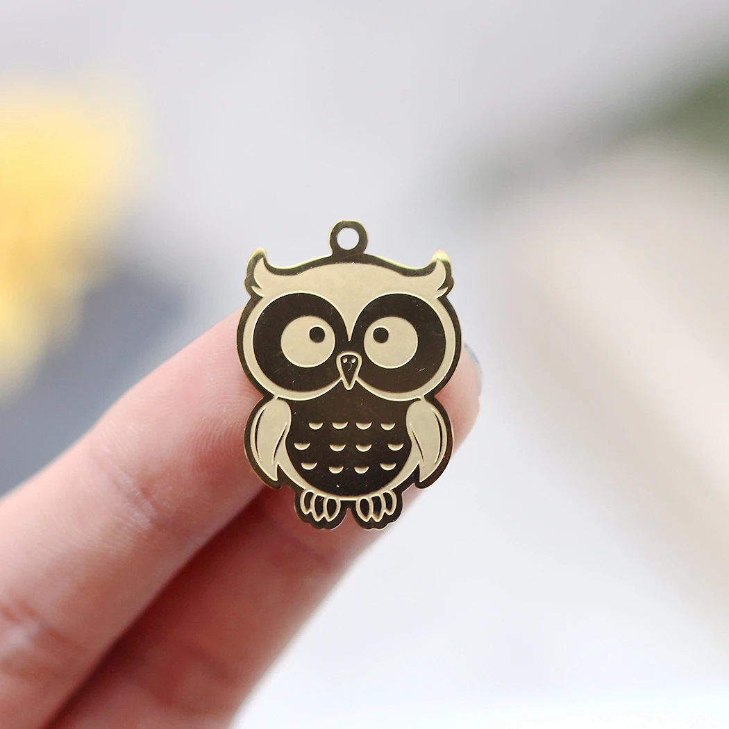 2pcs High Quality Stainless Steel Cartoon Owl Charms For Jewelry Making Necklace Keychain Kids Gift Pendant Animal diy Supplies