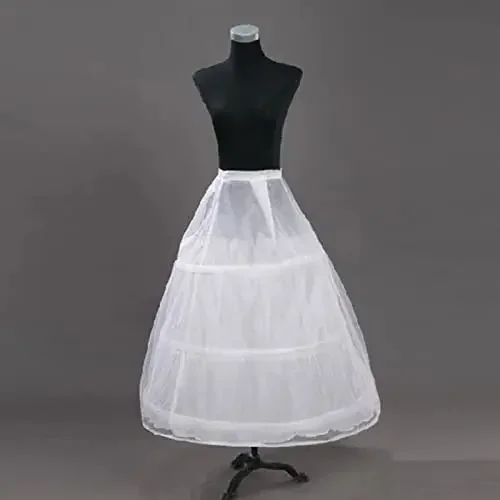 Womens 2 Layers Mesh 3 Hoops White Wedding Gridal Gown Dress Petticoat Elastic Waistband Drawstring A-Line Underskirt Crinoline