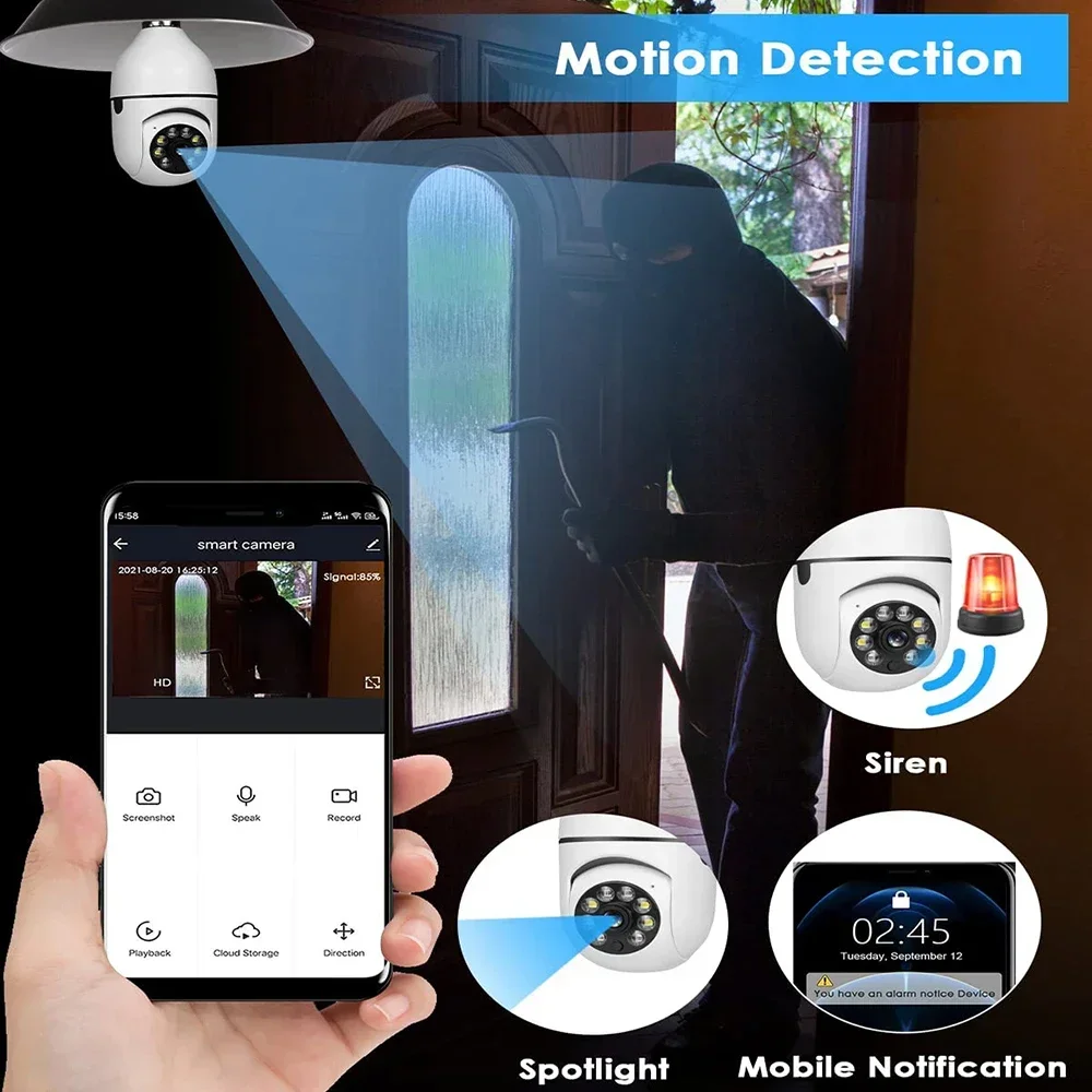 E27 Tuya Bulb Camera Wifi 1080P Full Color Automatic Human Tracking Night Vision Home Security Surveillance Cameras