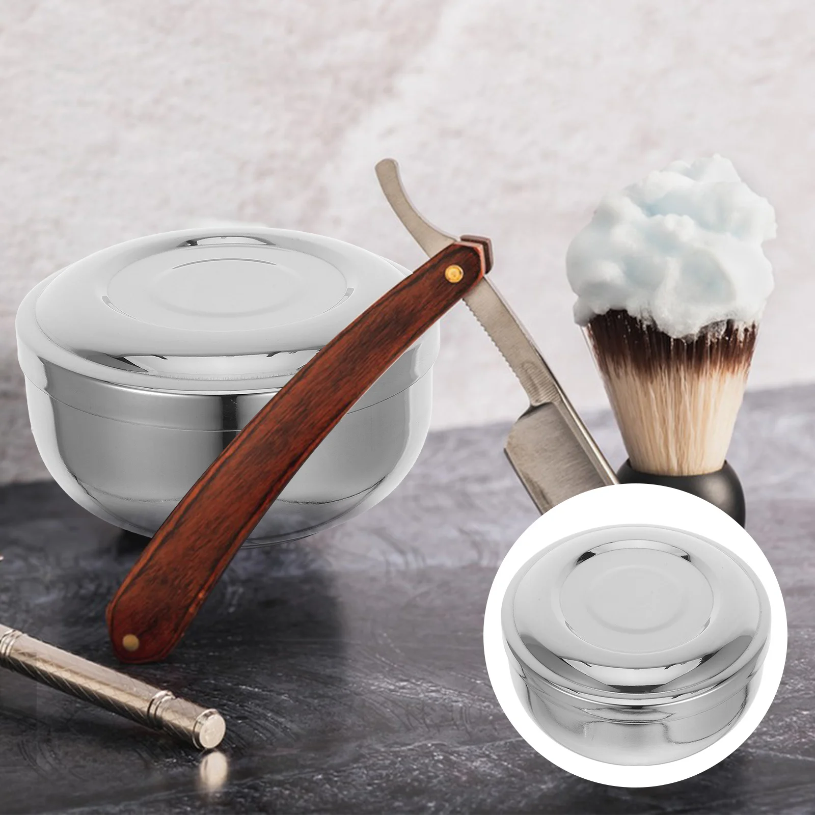 Tigela de barbear de metal premium com tampa, tigela de sabão de barbear de longa duração para homens, manuseio de espuma suave em rotina de aliciamento tradicional