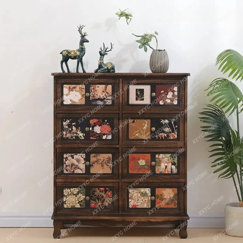XXSolid wood entrance cabinet  retro chest drawer storage, balcony storage cabinet