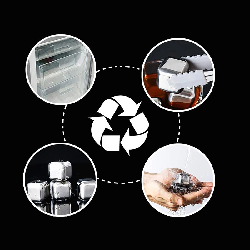 Stainless Steel Ice Cubes Set Reusable Chilling Stones for Whiskey Wine Drink Cold Chilling Metal Stone Rock Party Bar Tool Gift