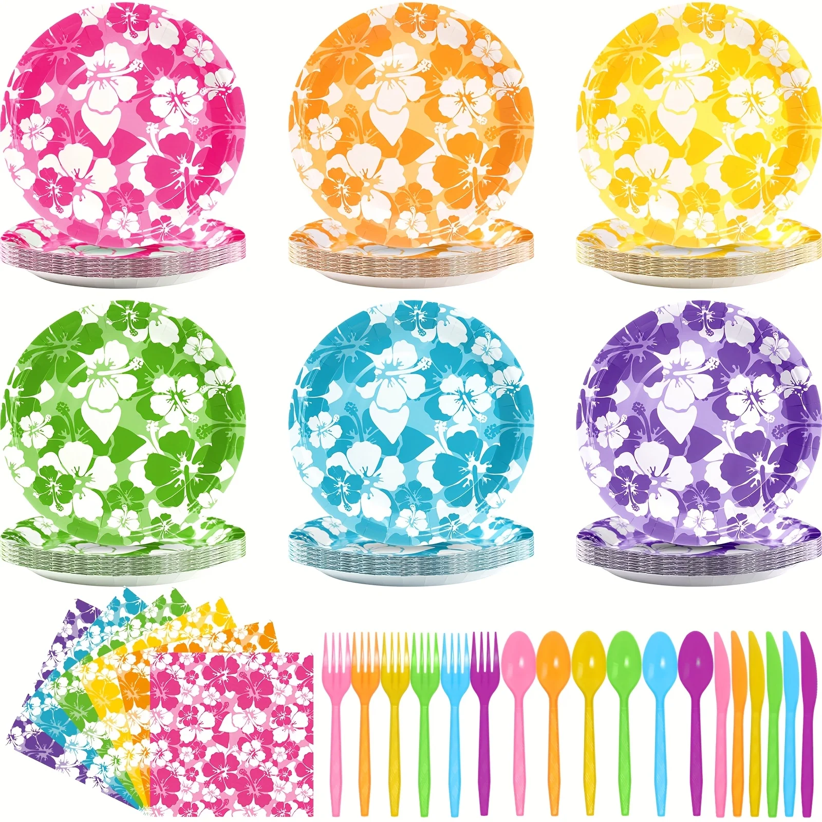 

Set of 240 Hawaiian-Themed Party Plates And Napkins for Luau Decorations, Perfect for Serving 48 Guests at a Tropical Summer Bea