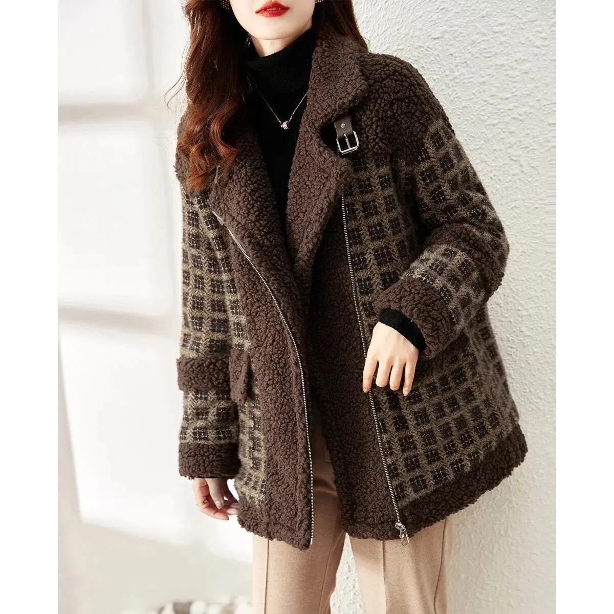 Retro Plaid Coat Women\'s Autumn and Winter New Fashion Simple Korean Grain Velvet Warm Women\'s Cotton Top Coat Jackets for Women