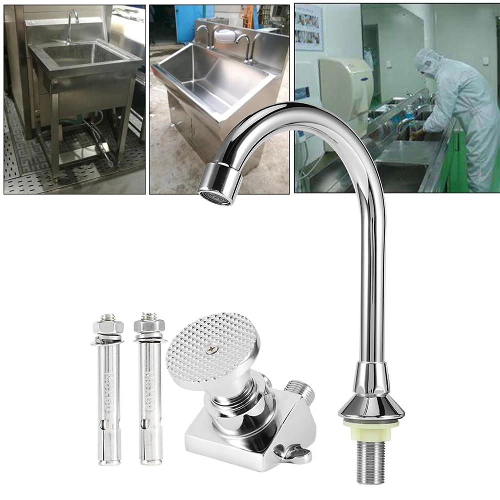 Foot Pedal Tap Brass Stainless Steel Foot Faucet For Hospital Factory Public Restroom Plumbing Fixture